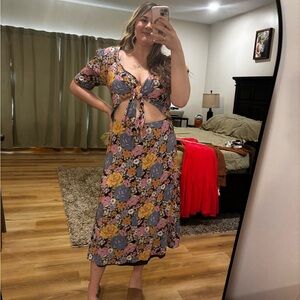 Wayf Multicolor Floral Cut-Out Midi Dress